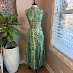 Oliphant Teal and Gold Maxi Dress